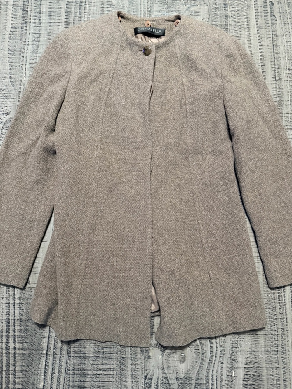 Donatella Taupe Collarless Blazer Coat